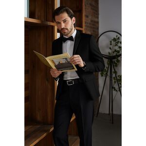 Mage Male New Slim Fit Black Satin Lapel Blazer 1 Button Double Vent Size Small